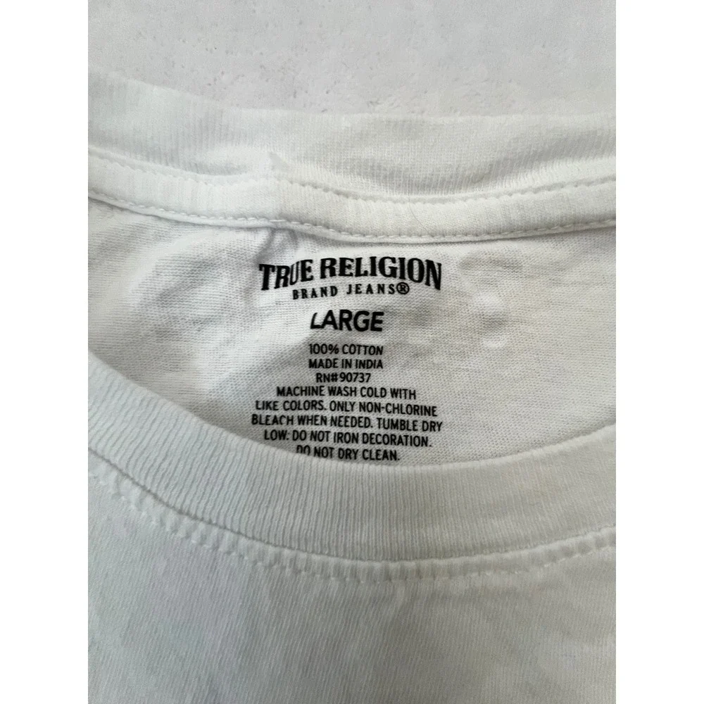 True Religion T-Shirt White Gold Foil Logo Men's Size Large